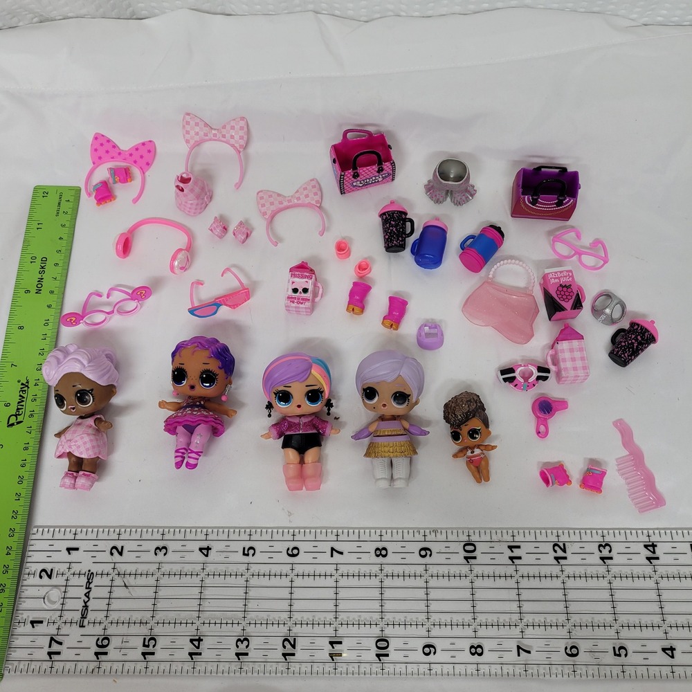 LOL Surprise Doll Lot of 5 Pink Purple Accessories Bags Shoes Bottles